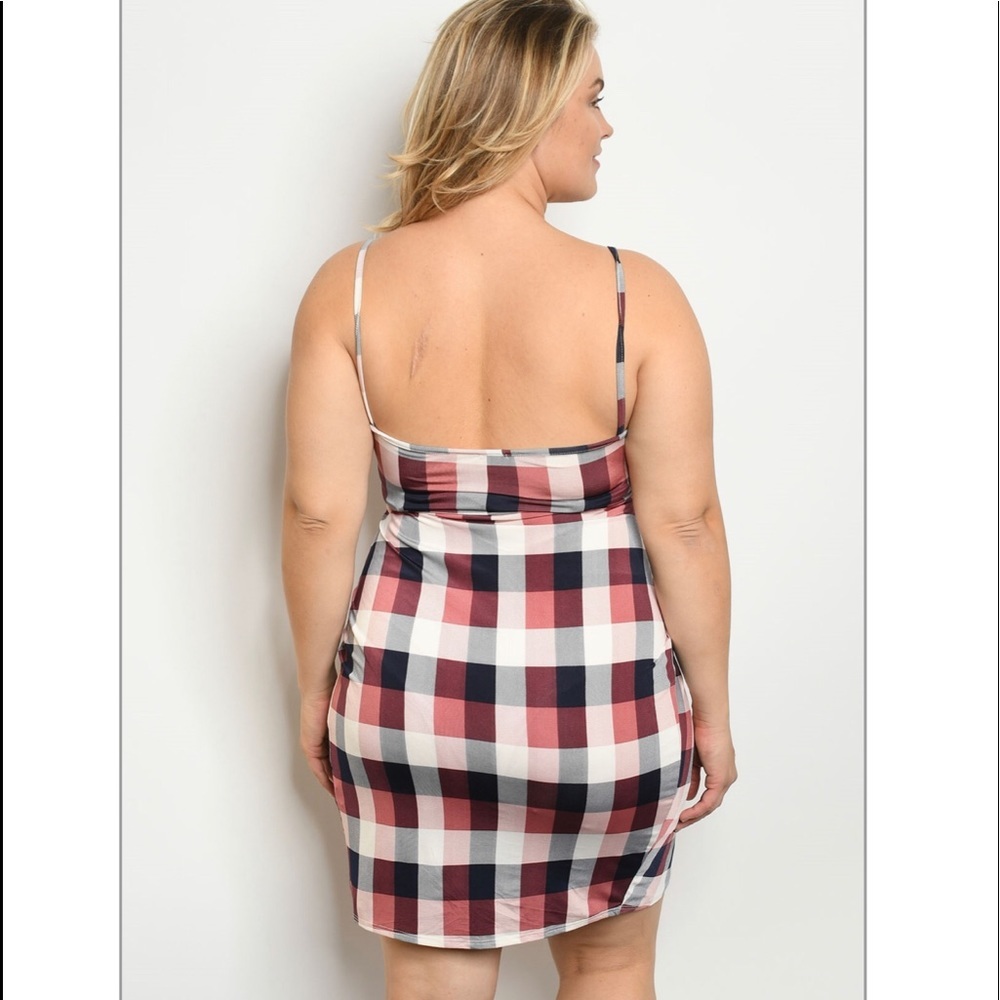 Plaid fitted Tulip Wrap Tank Dress Plus Size Polyester - Picture 4 of 7